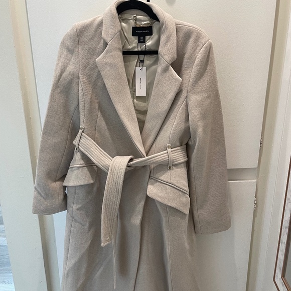 Karen Millen Wool Investment Notch Neck Tailored Maxi Coat in oatmeal 6 NWT - Picture 3 of 4